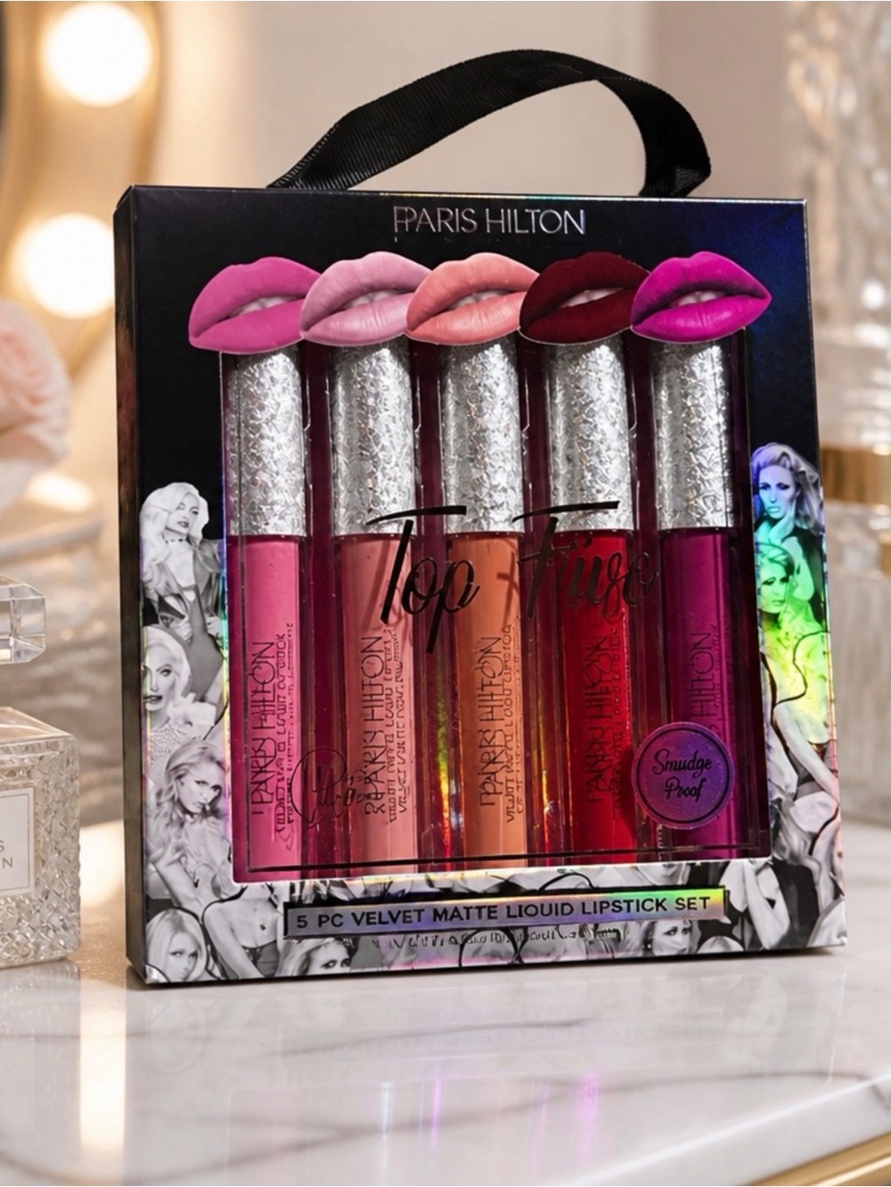 Paris Hilton 5 PC Velvet Matte Liquid Lipstick Set Pink & Red Shades